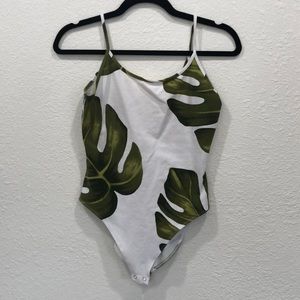 Beach leaf pattern bodysuit with deep back
